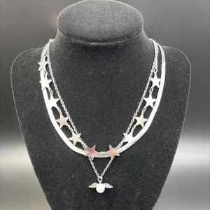3 piece necklace set in silver tones with stars and pearl amulet, NWOT, fashion
